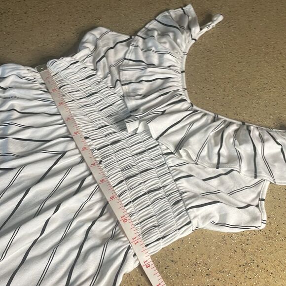 Boho hi-lo white and black striped ruffle trim back cutout maxi dress - Picture 14 of 15